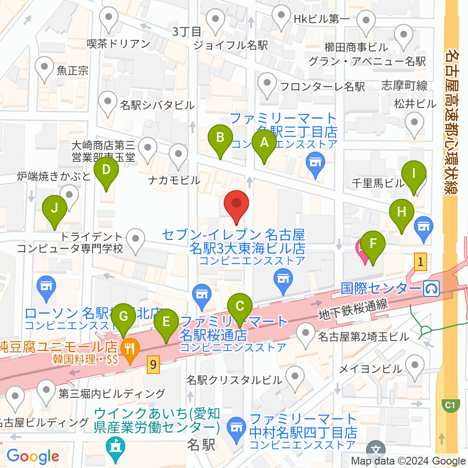 クラブナージ音楽教室 名古屋駅前教室周辺のカフェ一覧地図