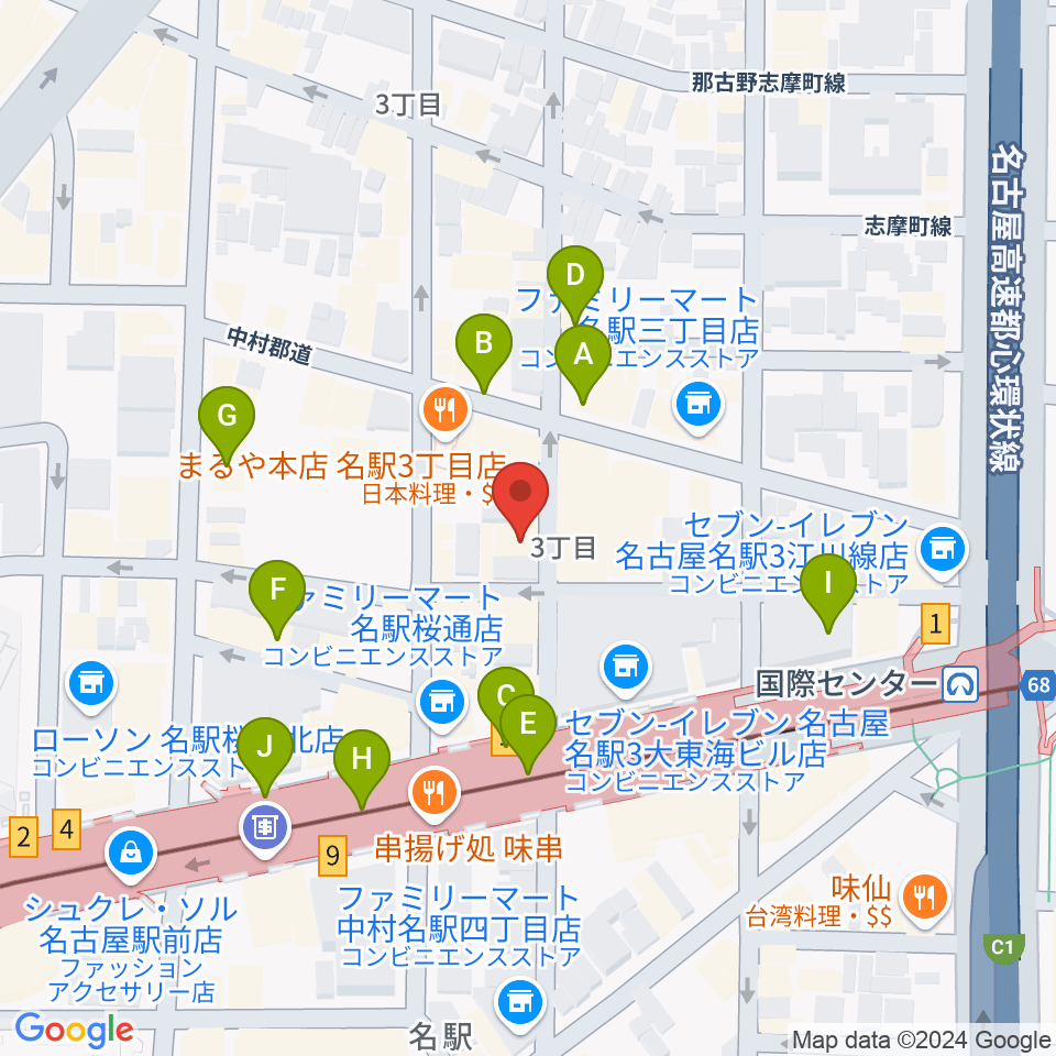 クラブナージ音楽教室 名古屋駅前教室周辺のカフェ一覧地図