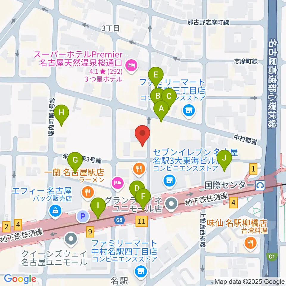 クラブナージ音楽教室 名古屋駅前教室周辺のカフェ一覧地図