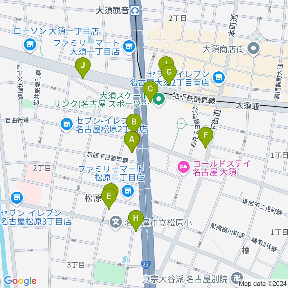 BLstudio30西大須周辺のカフェ一覧地図