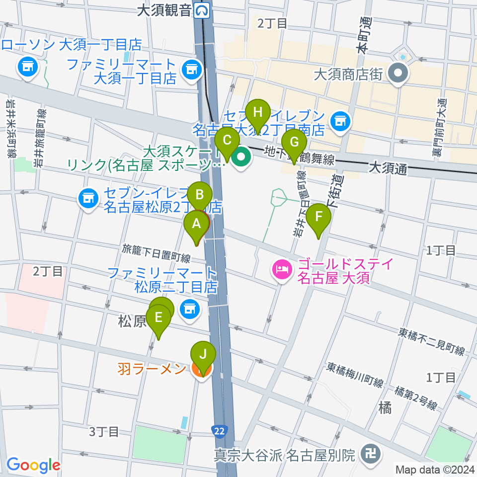 BLstudio30西大須周辺のカフェ一覧地図