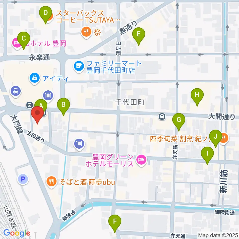 ビート楽器 音楽教室周辺のカフェ一覧地図