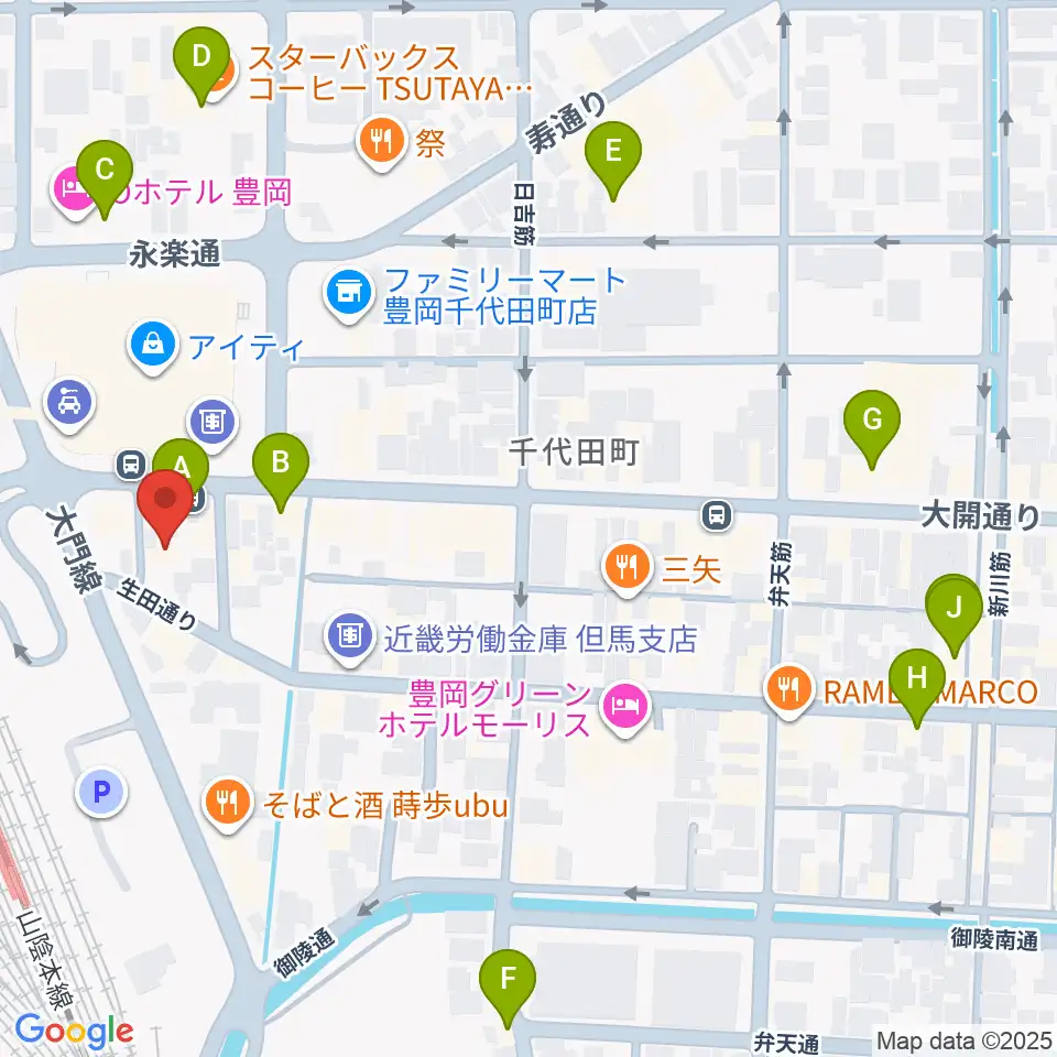 ビート楽器 音楽教室周辺のカフェ一覧地図