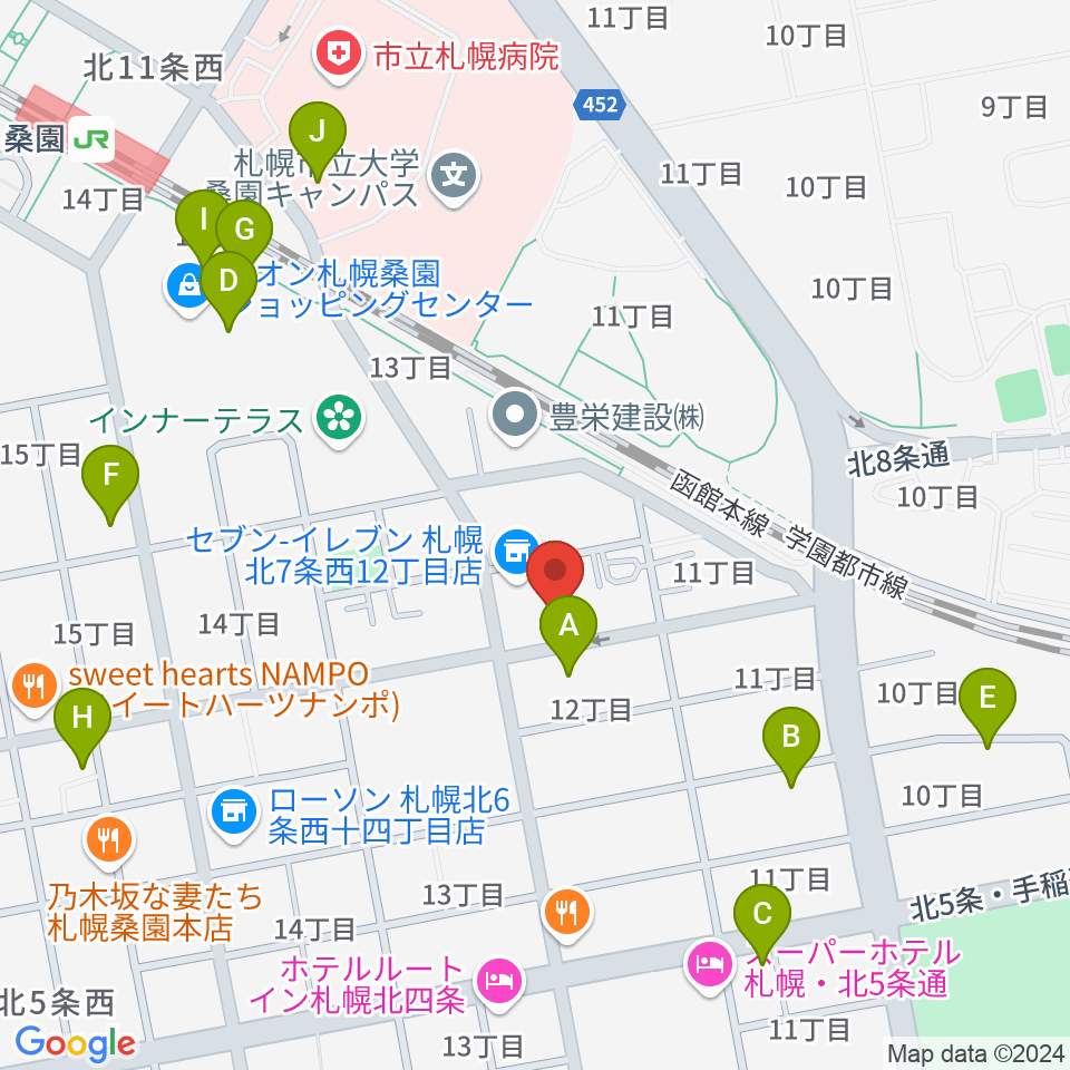 メリフラウズサウンド桑園教室周辺のカフェ一覧地図