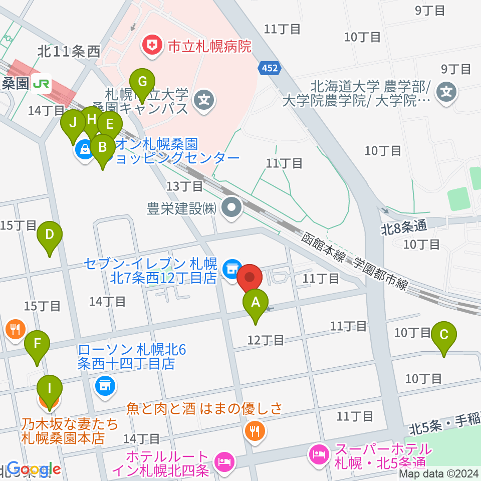 メリフラウズサウンド桑園教室周辺のカフェ一覧地図