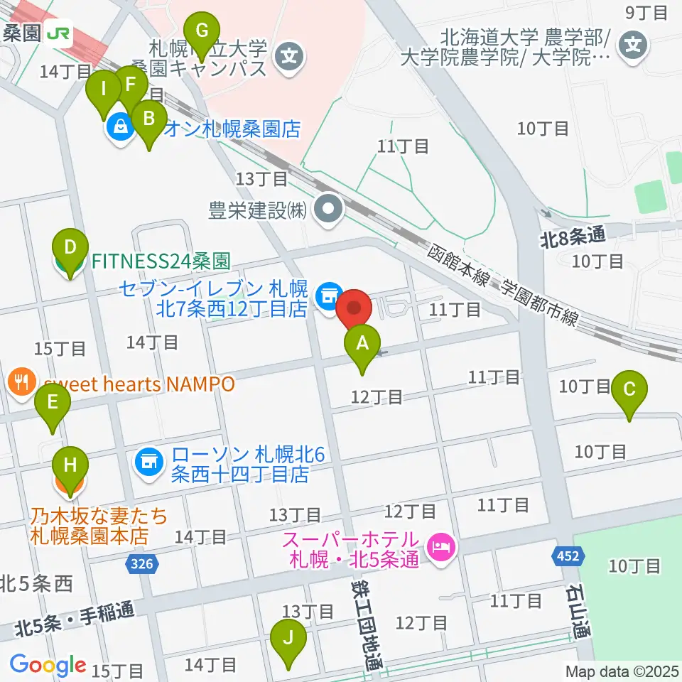 メリフラウズサウンド桑園教室周辺のカフェ一覧地図