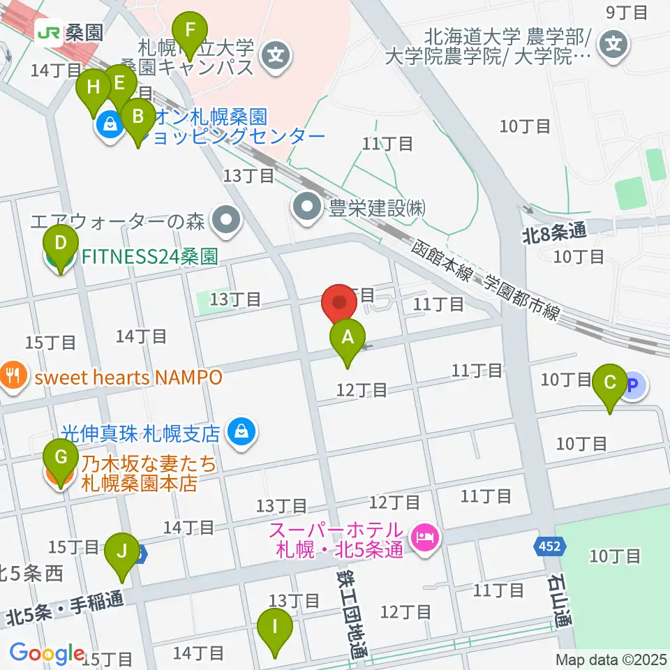 メリフラウズサウンド桑園教室周辺のカフェ一覧地図