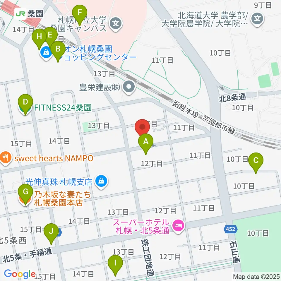 メリフラウズサウンド桑園教室周辺のカフェ一覧地図