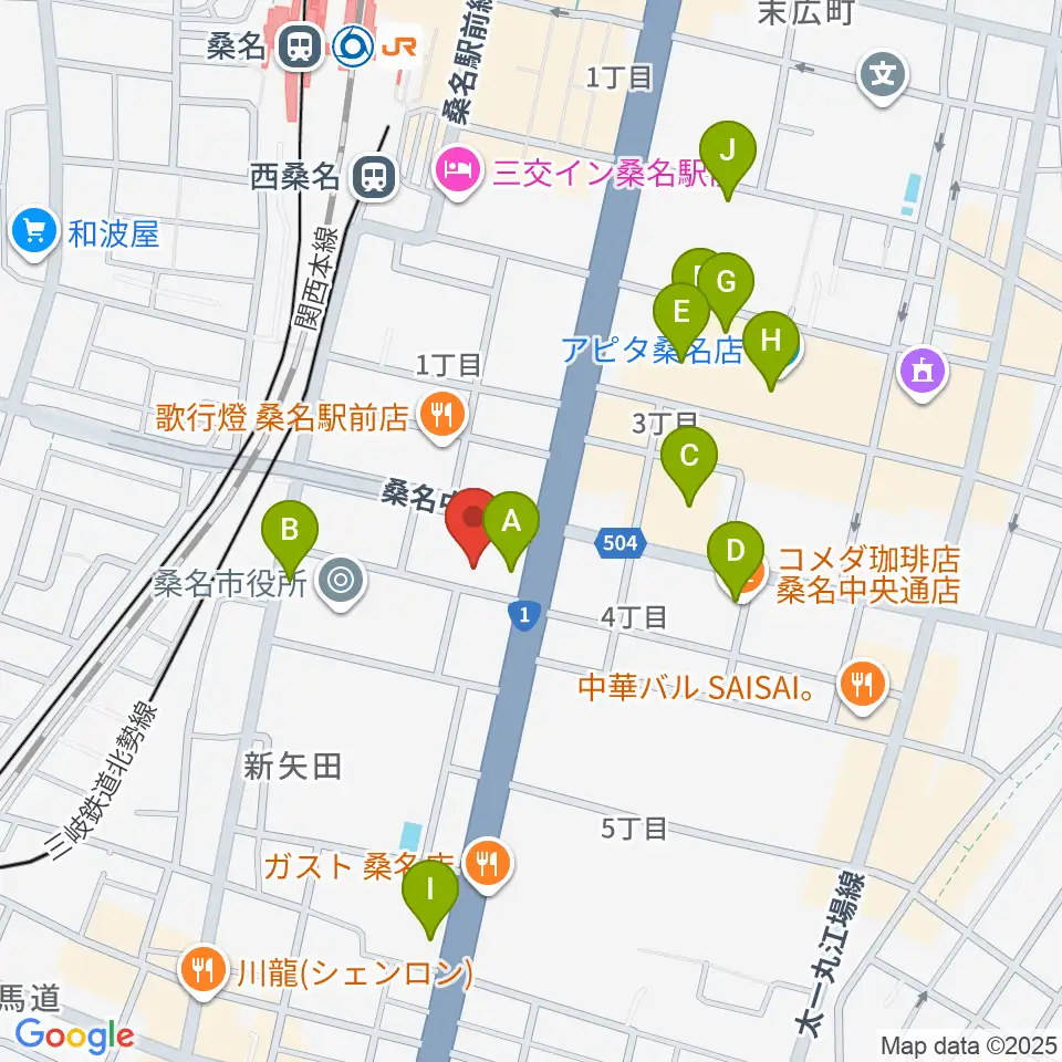 ミュージックショップハマダ周辺のカフェ一覧地図