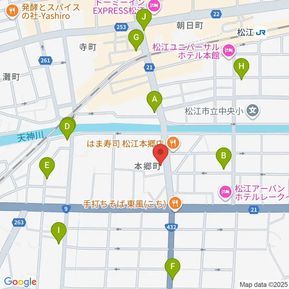 ヤマハパルス米子楽器社 松江店周辺のカフェ一覧地図