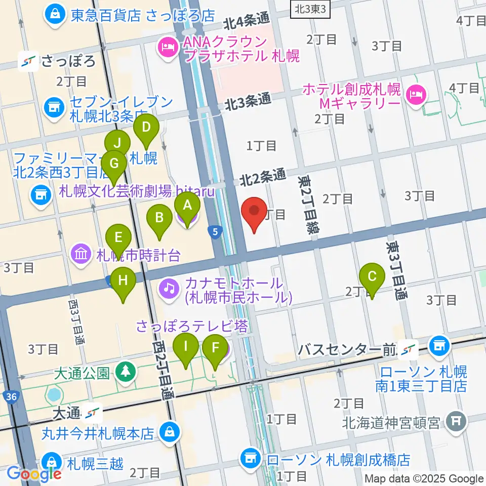 コープさっぽろ文化教室 中央文化教室周辺のカフェ一覧地図