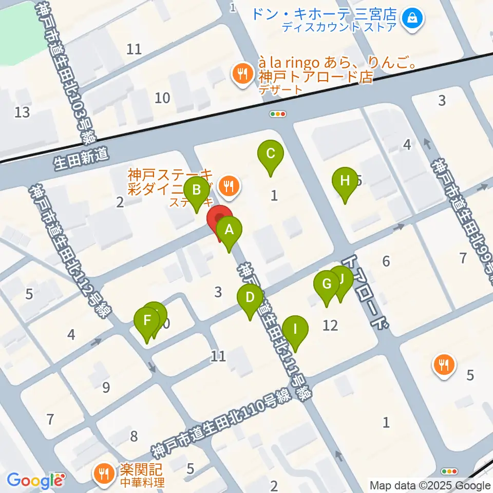 ロッコーマン周辺のカフェ一覧地図