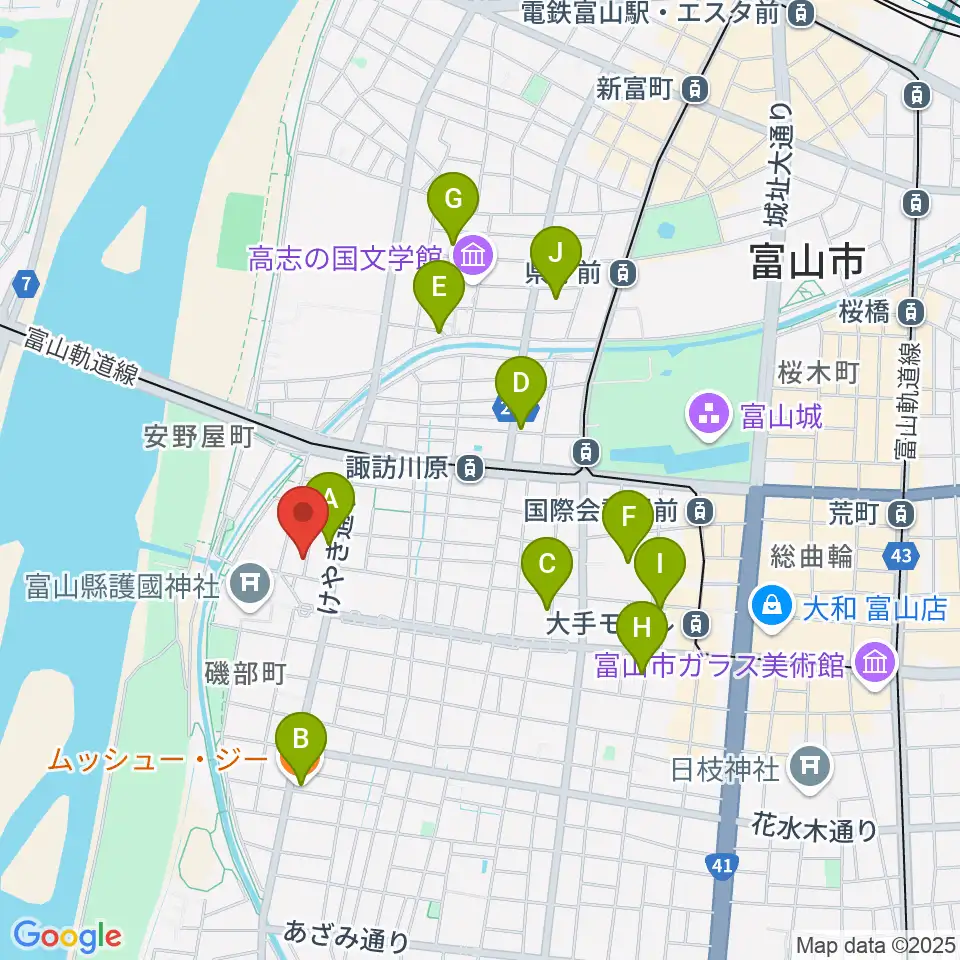 学校法人富山音楽院周辺のカフェ一覧地図