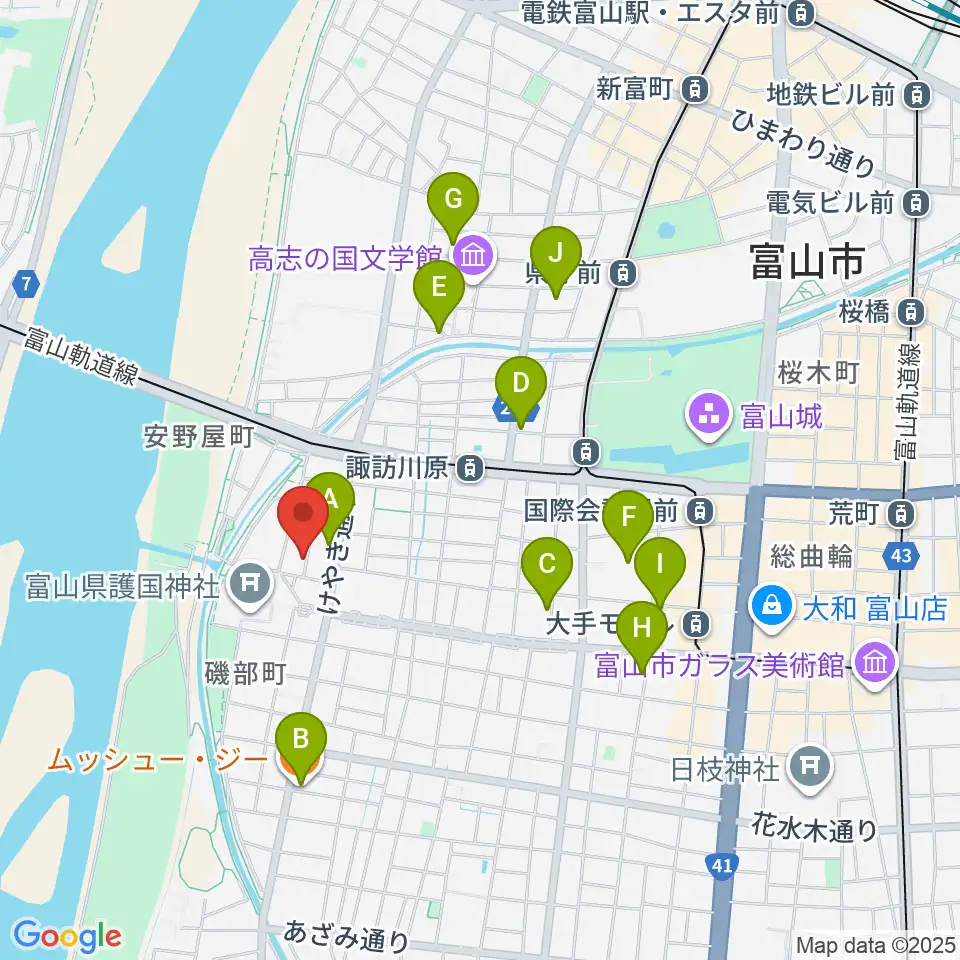 学校法人富山音楽院周辺のカフェ一覧地図