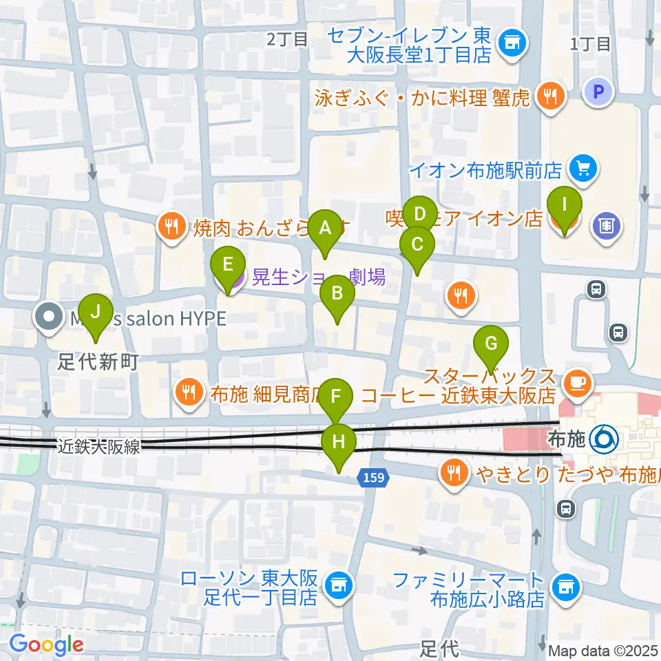 布施アルススタジオ周辺のカフェ一覧地図