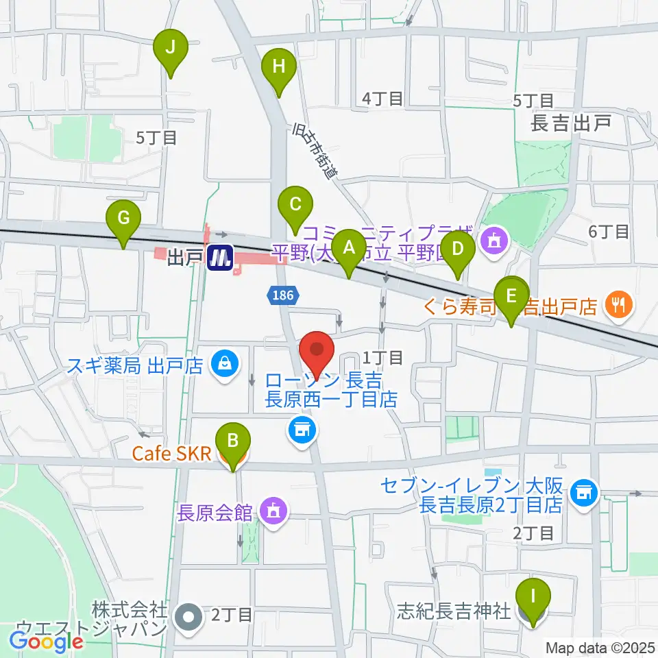 アビーミュージックスタジオ平野店周辺のカフェ一覧地図