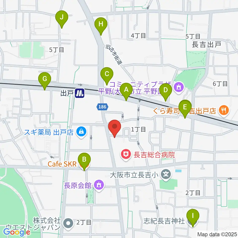 アビーミュージックスタジオ平野店周辺のカフェ一覧地図