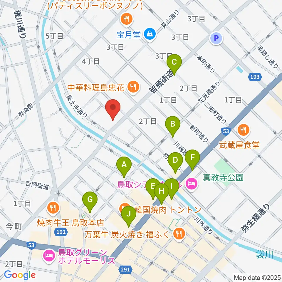 アコヤ楽器店 本店周辺のカフェ一覧地図