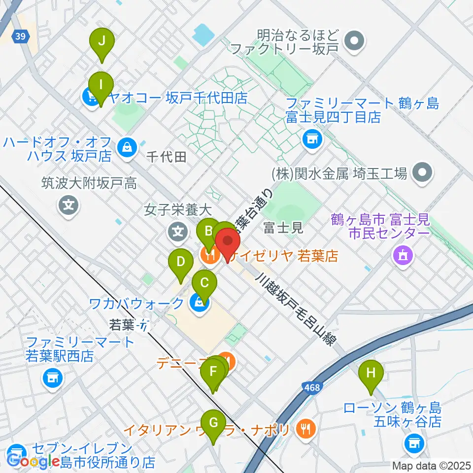 おんがくえん周辺のカフェ一覧地図