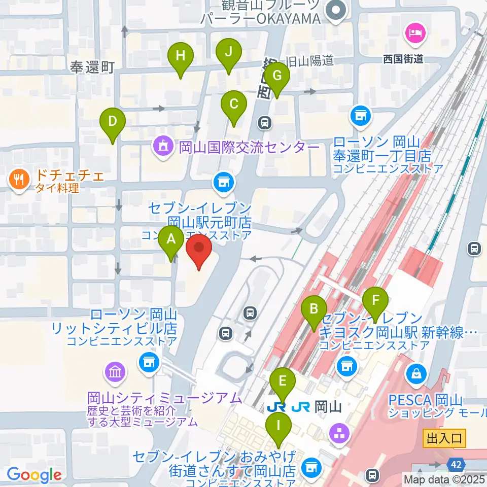 岡山新堀ギター音楽院 周辺のカフェ一覧地図