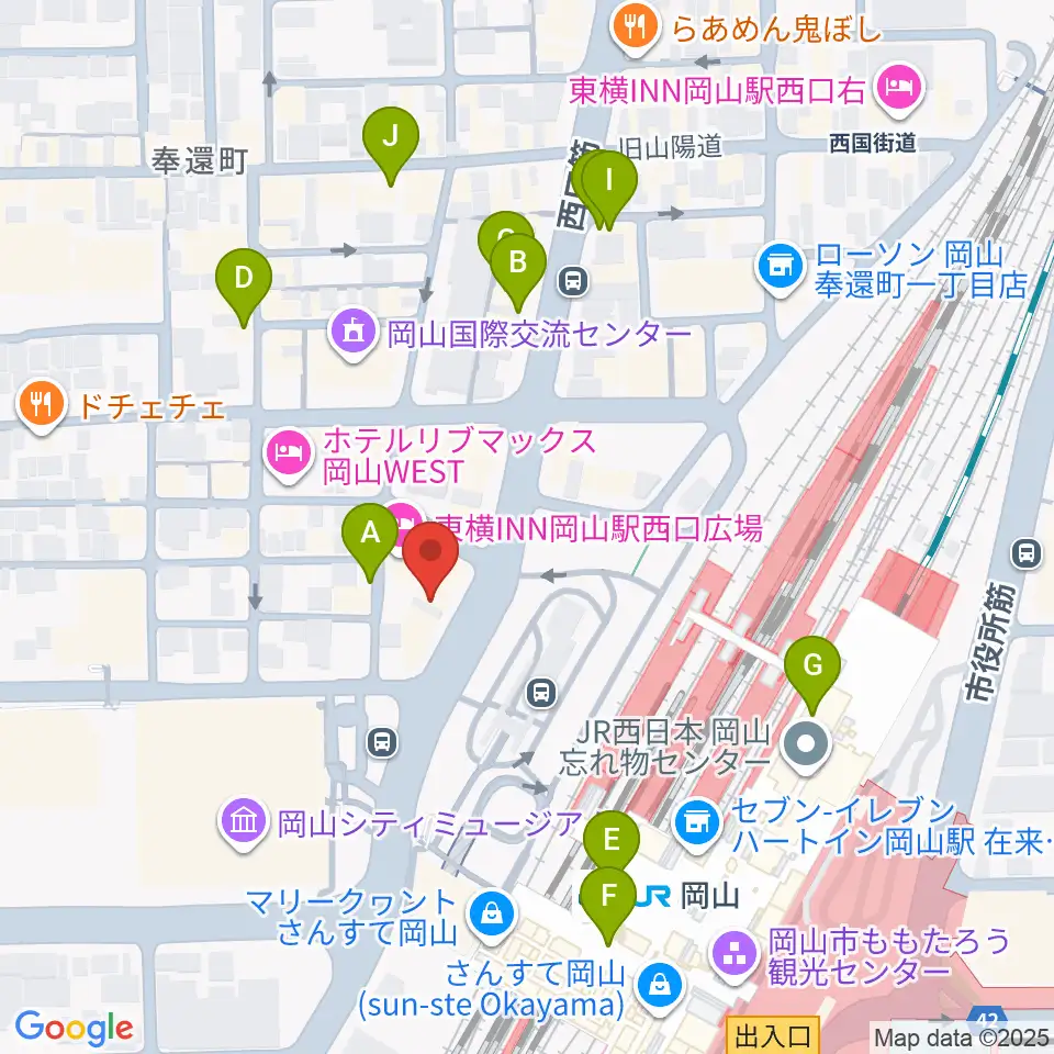 岡山新堀ギター音楽院 周辺のカフェ一覧地図