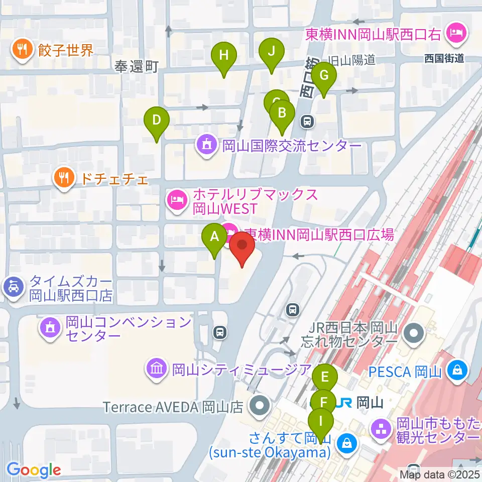 岡山新堀ギター音楽院 周辺のカフェ一覧地図