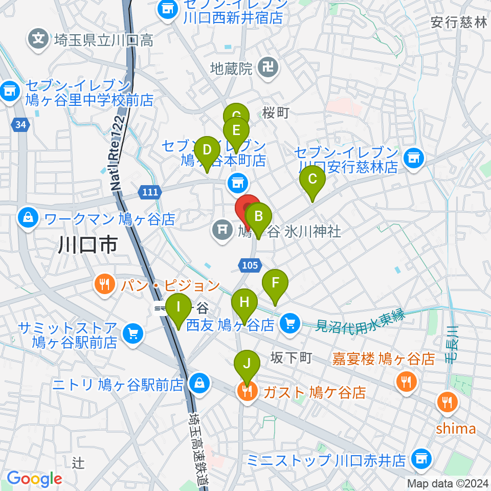 わかば音楽教室 鳩ヶ谷本町教室周辺のカフェ一覧地図