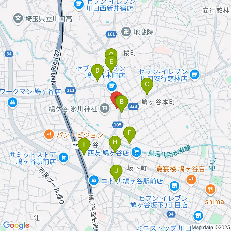 わかば音楽教室 鳩ヶ谷本町教室周辺のカフェ一覧地図