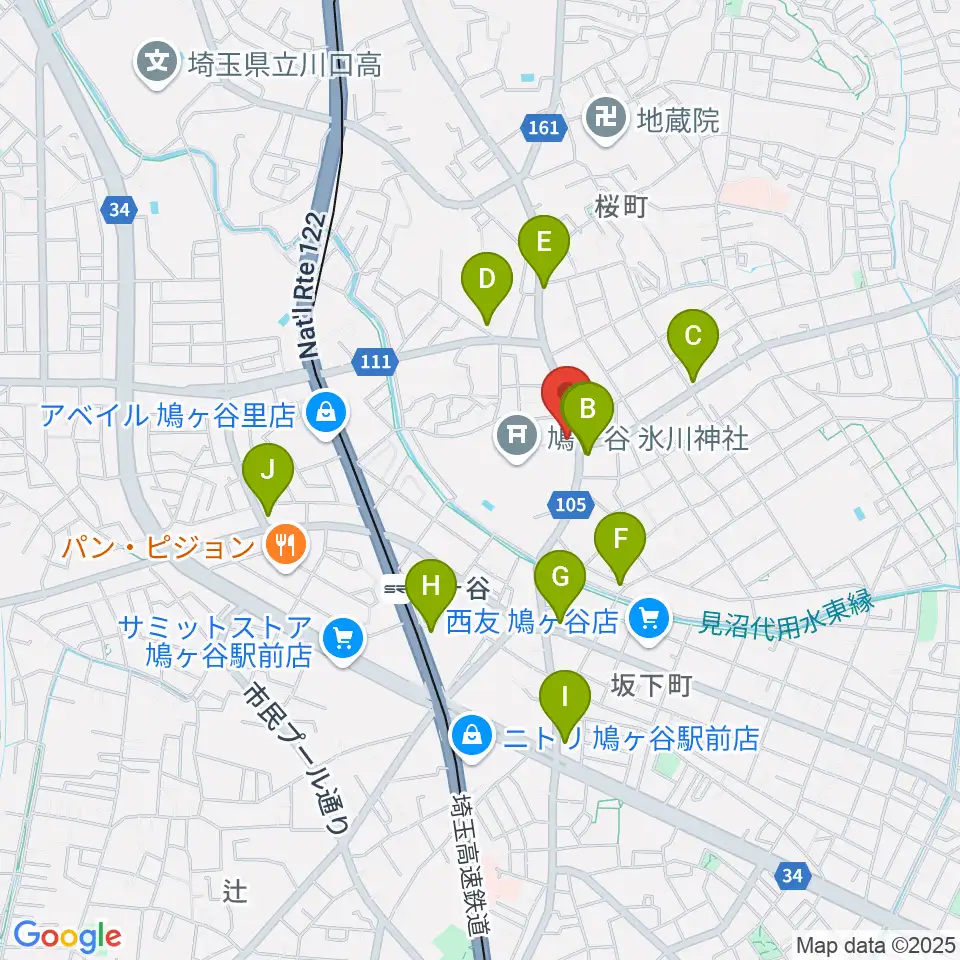 わかば音楽教室 鳩ヶ谷本町教室周辺のカフェ一覧地図