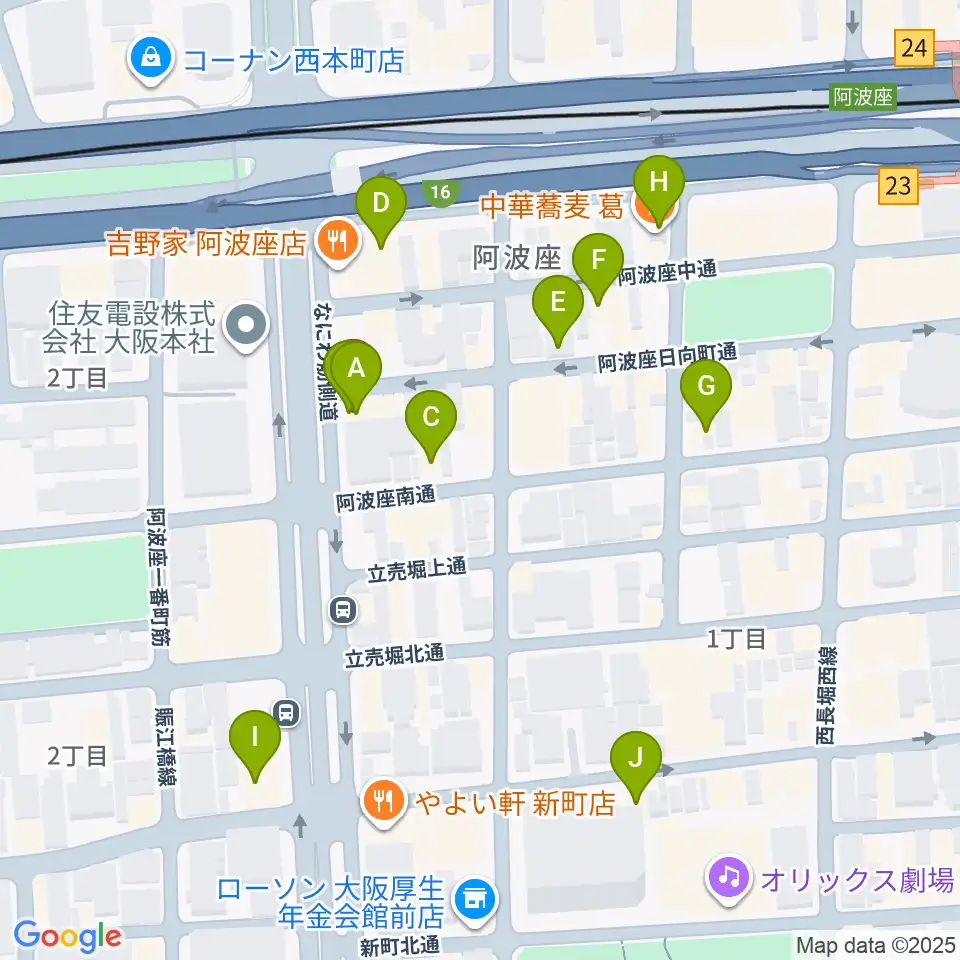 プラスエムレッスン周辺のカフェ一覧地図