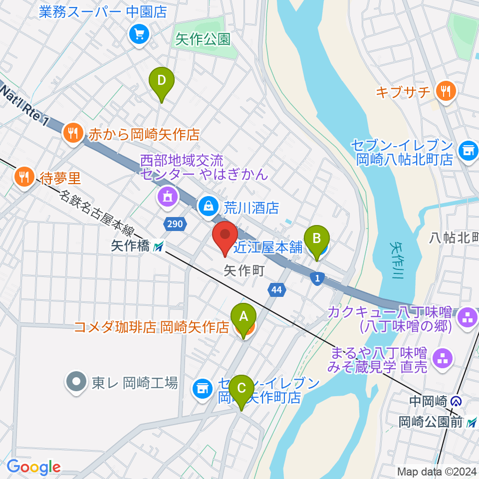 パピーミュージックスクール岡崎矢作教室周辺のカフェ一覧地図