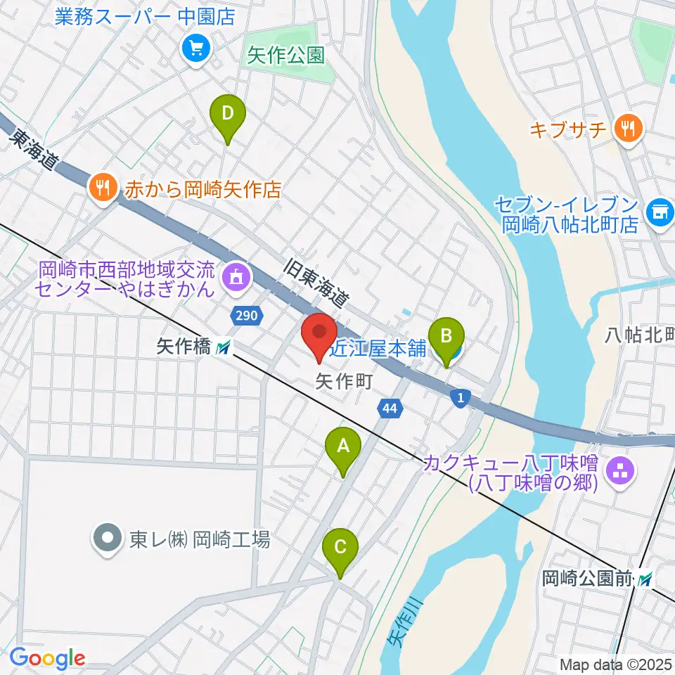パピーミュージックスクール岡崎矢作教室周辺のカフェ一覧地図