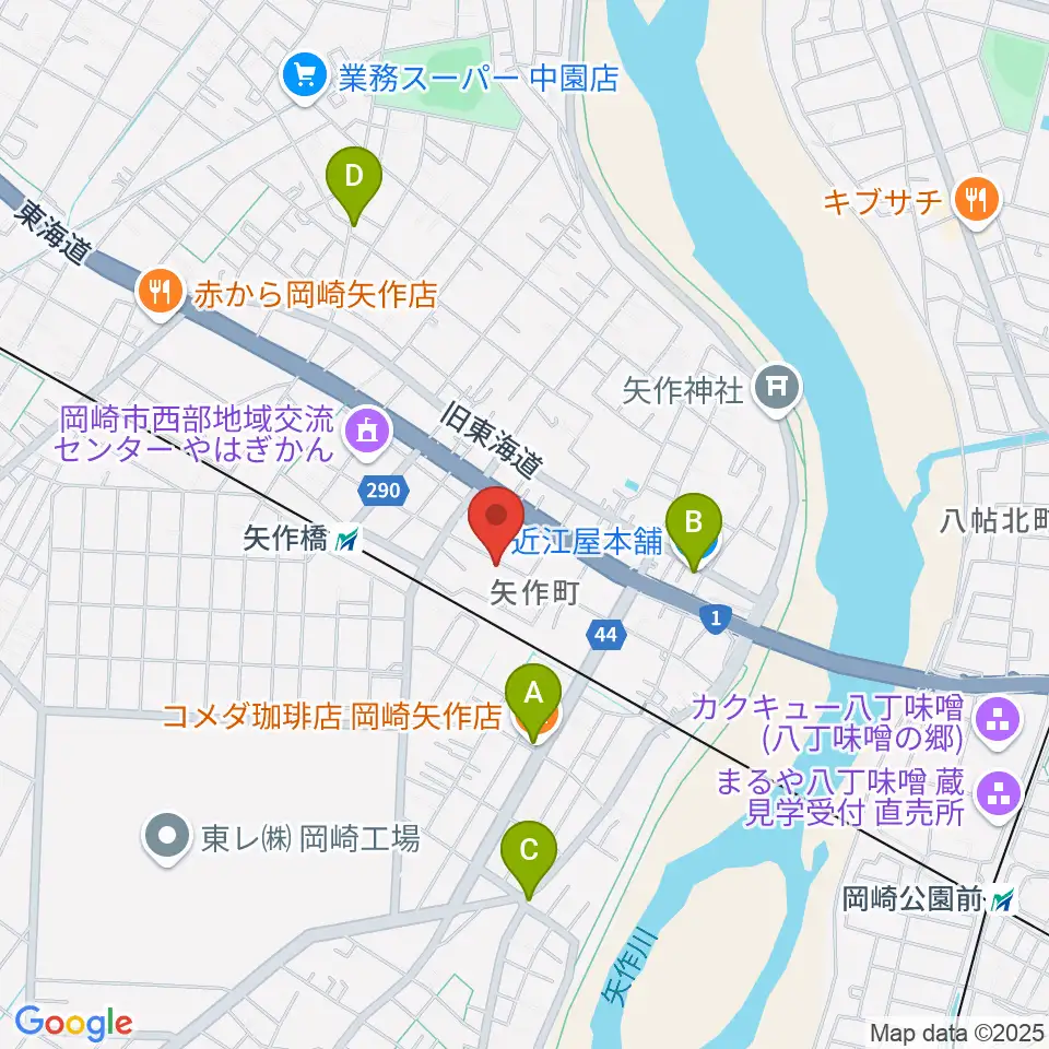 パピーミュージックスクール岡崎矢作教室周辺のカフェ一覧地図