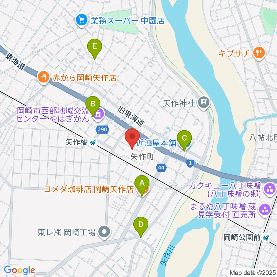 パピーミュージックスクール岡崎矢作教室周辺のカフェ一覧地図