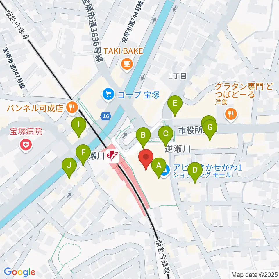 J.カレッジ周辺のカフェ一覧地図