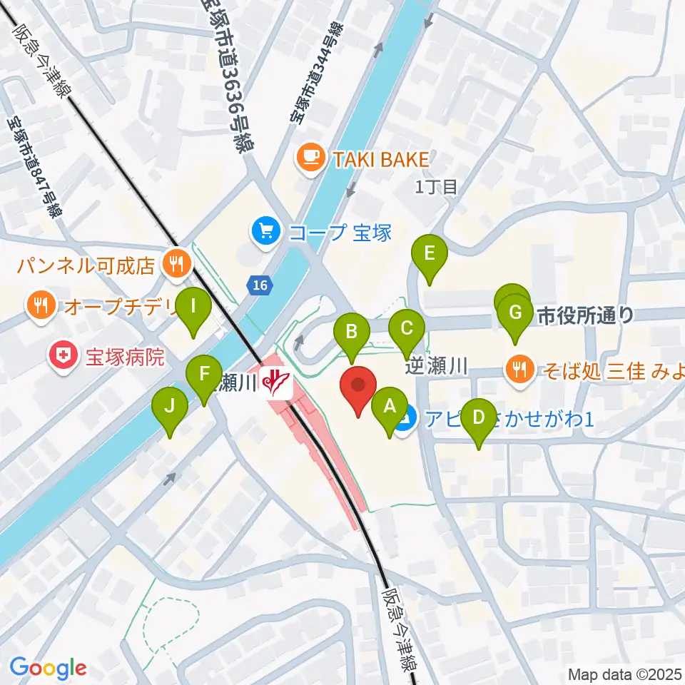 J.カレッジ周辺のカフェ一覧地図