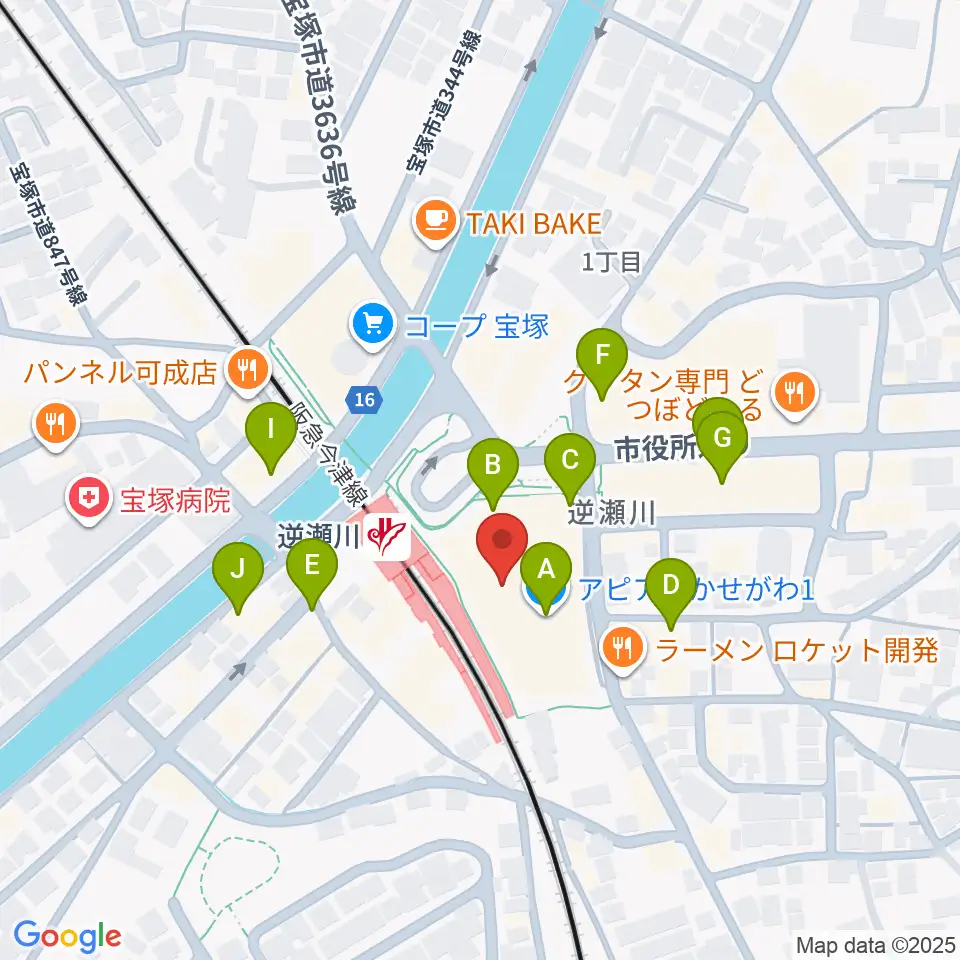 J.カレッジ周辺のカフェ一覧地図