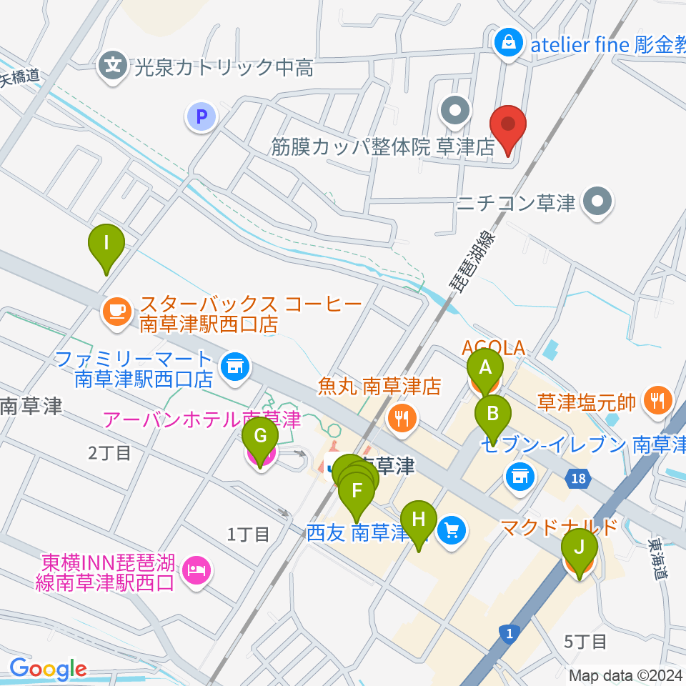 いちご音楽教室周辺のカフェ一覧地図