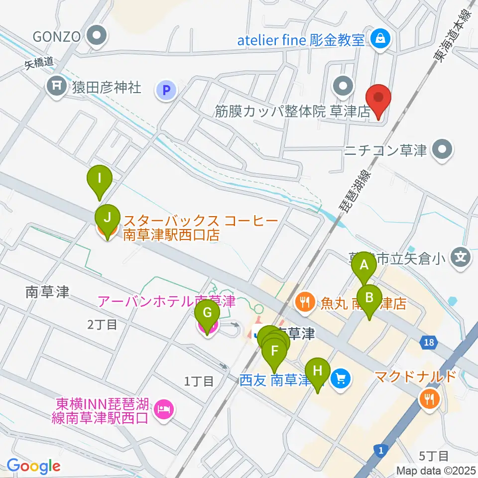 いちご音楽教室周辺のカフェ一覧地図