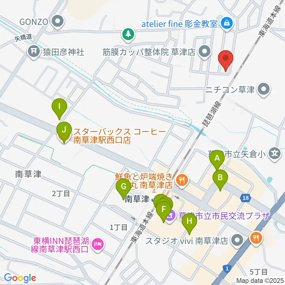 いちご音楽教室周辺のカフェ一覧地図