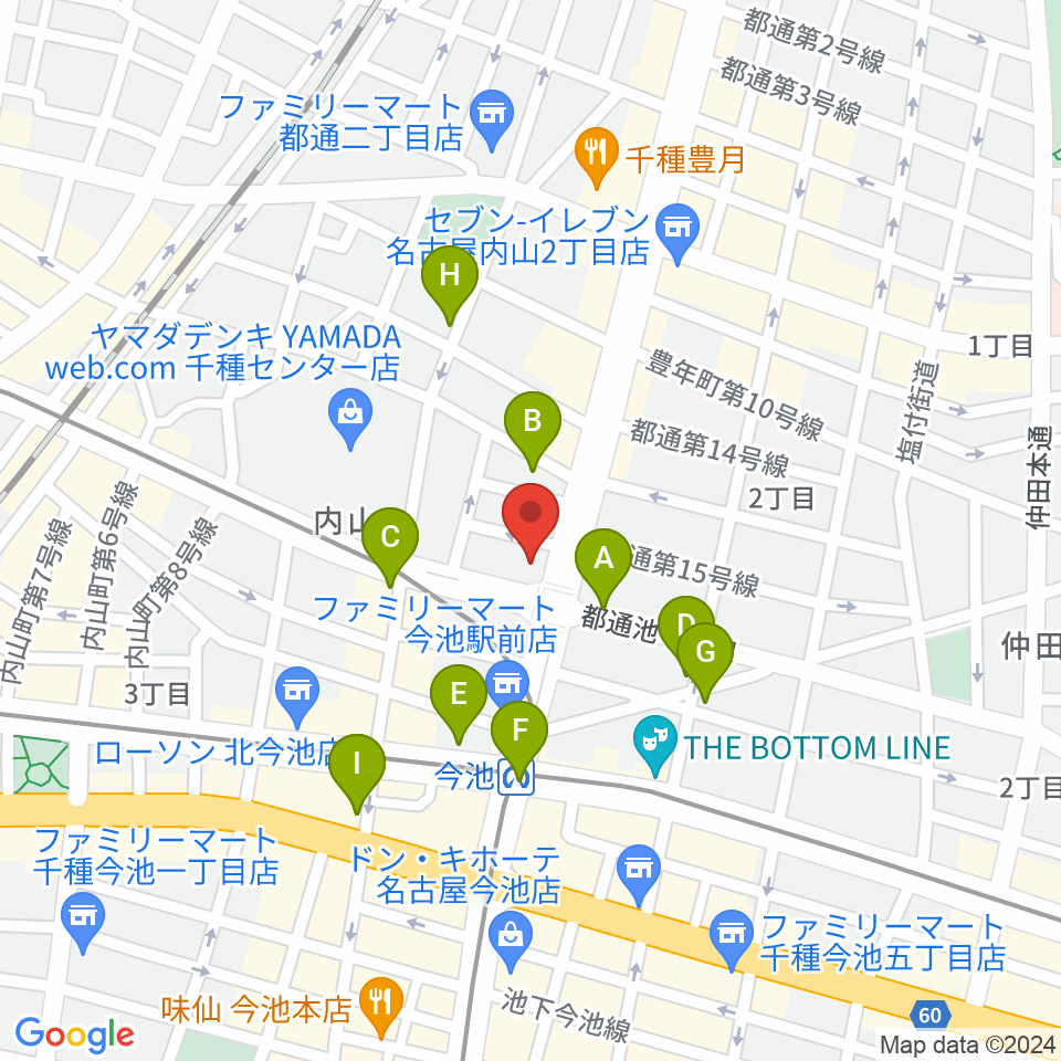 名古屋芸術音楽学院周辺のカフェ一覧地図
