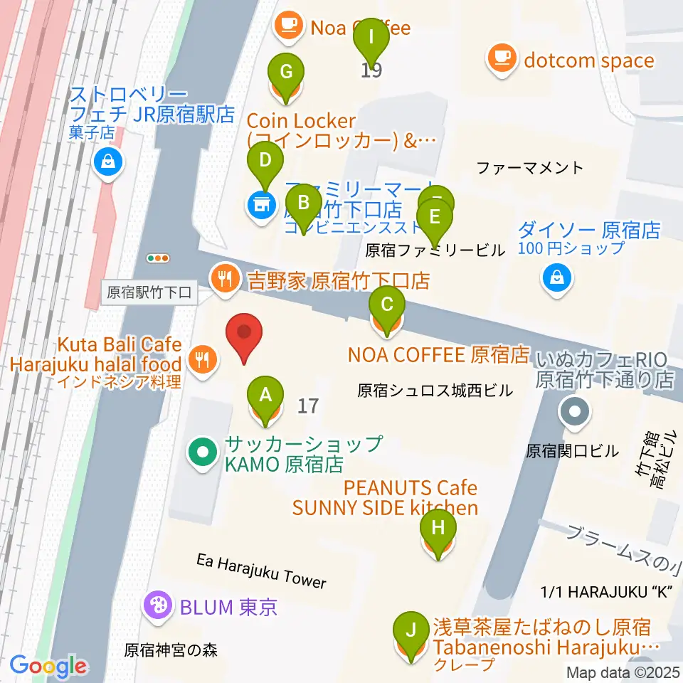 Five G周辺のカフェ一覧地図