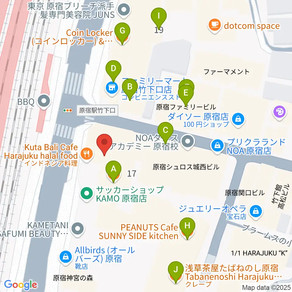 Five G周辺のカフェ一覧地図