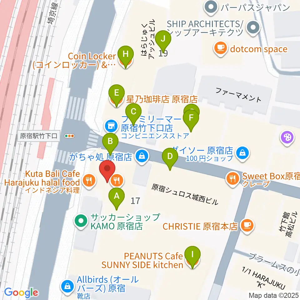 Five G周辺のカフェ一覧地図