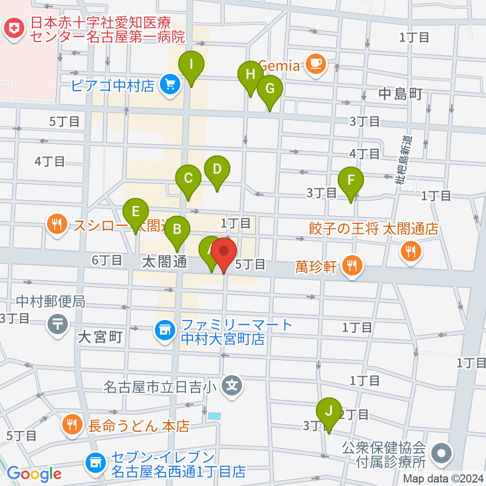 ピアノ教室luce（ルーチェ）中村教室周辺のカフェ一覧地図