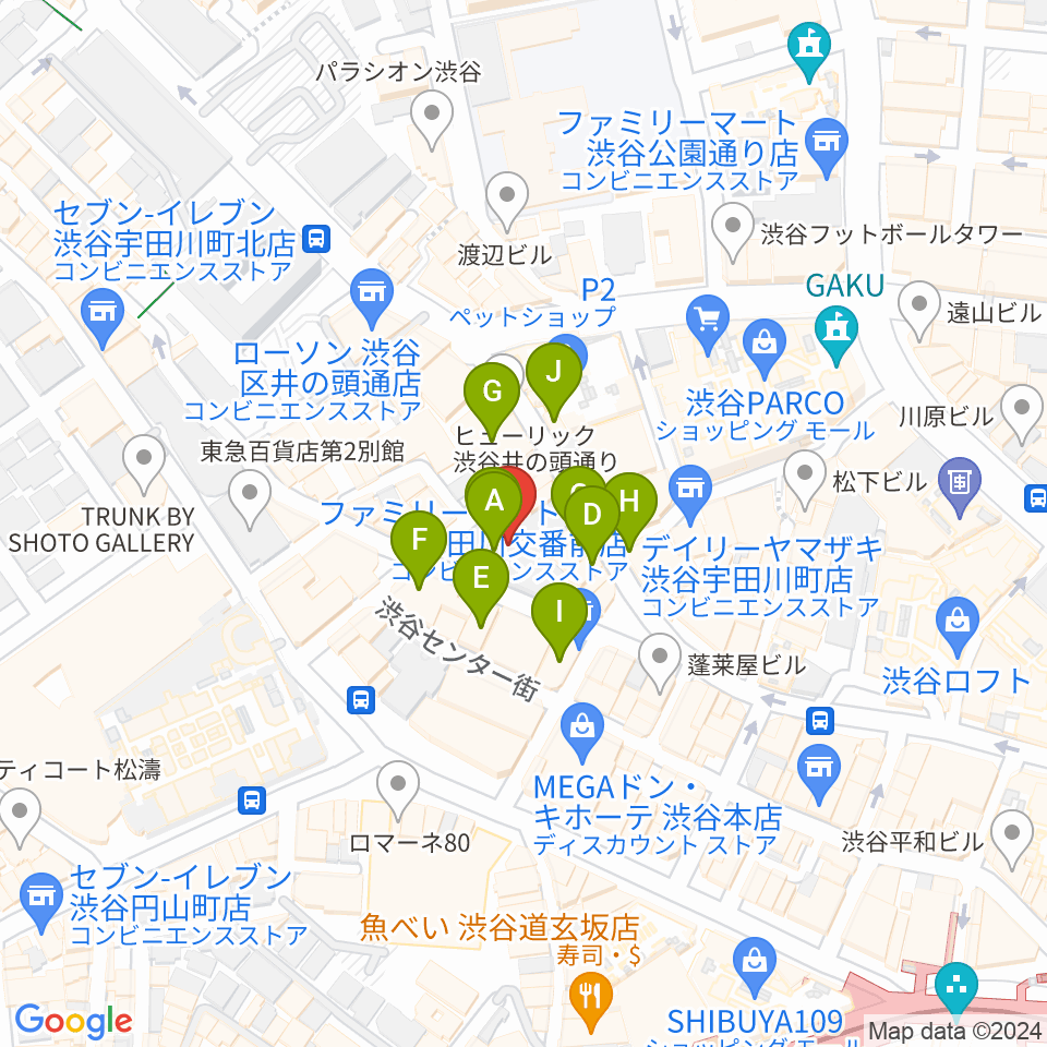 イシバシ楽器 渋谷店周辺のカフェ一覧地図