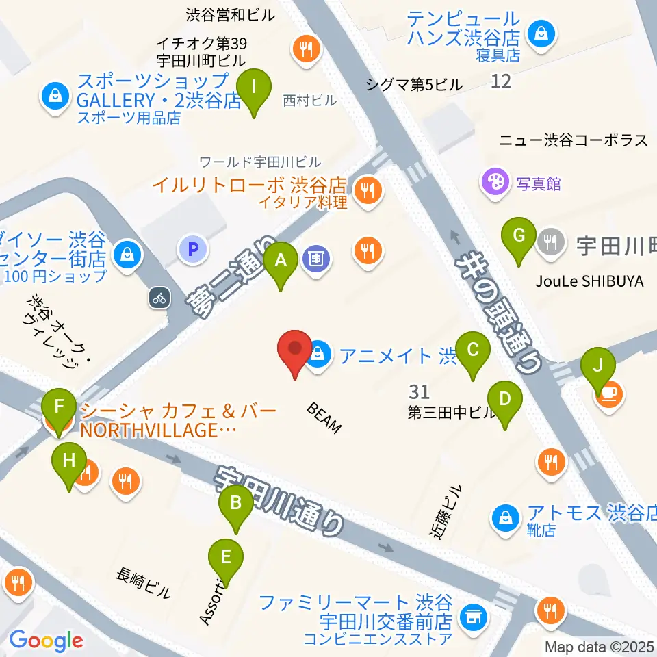イシバシ楽器 渋谷店周辺のカフェ一覧地図