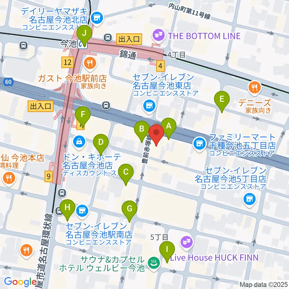 クラブナージ音楽教室 今池校周辺のカフェ一覧地図