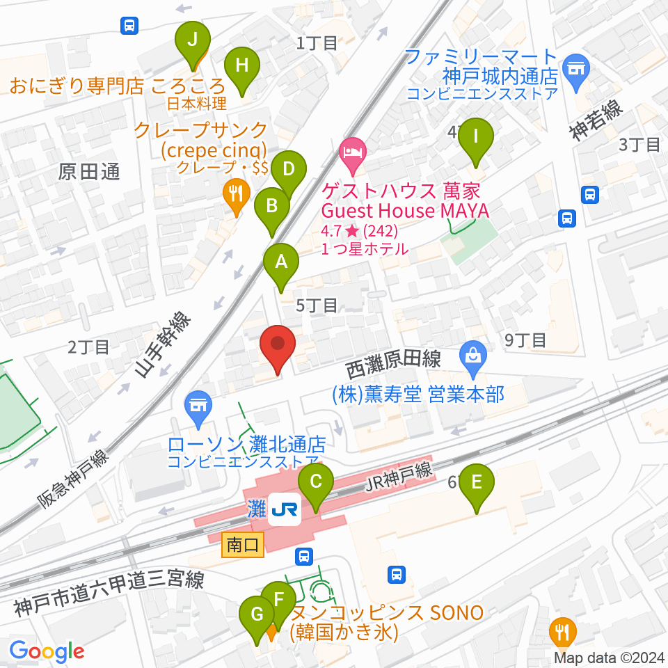 サークル音楽教室周辺のカフェ一覧地図