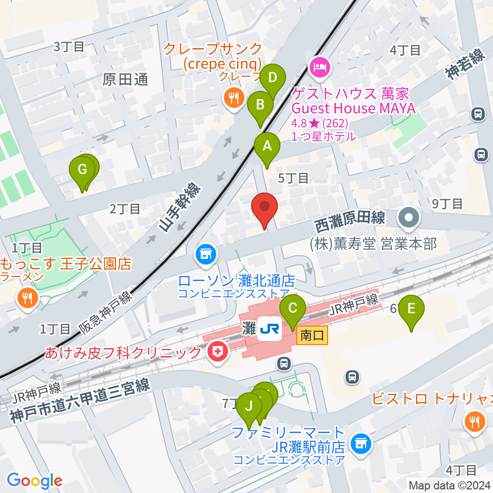 サークル音楽教室周辺のカフェ一覧地図